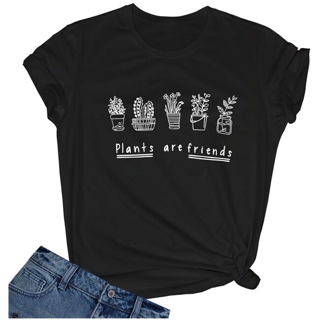 BLACKMYTH Women's Graphic Funny T Shirt Cute Tops Teen Girl Tees, Plants are Friends