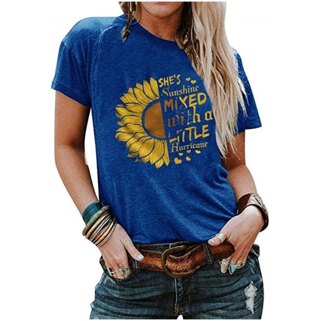 Cicy Bell Women's Cute Sunflower Graphic T Shirts Letter Print Short Sleeve O Neck Summer Casual Cotton Tees Tops