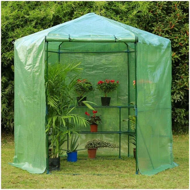 EROMMY Portable Greenhouse 3-Tier Shelf Hexagonal Walk-in Green House