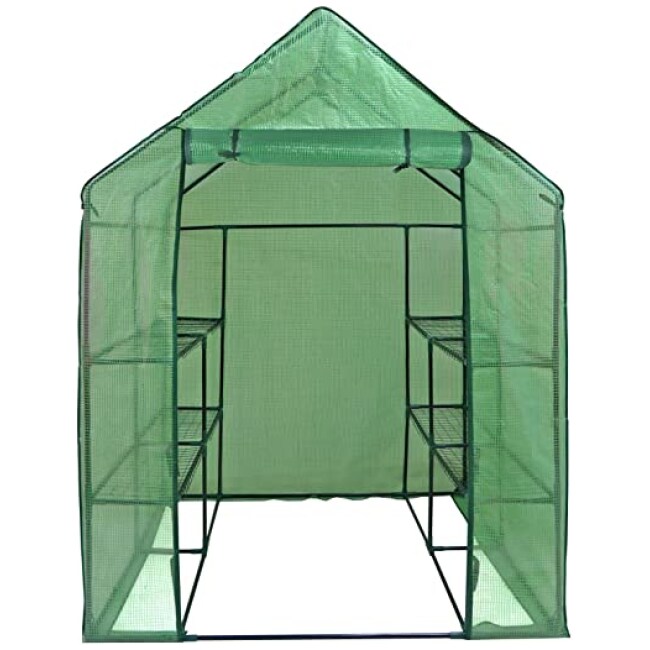 Mini Walk-in Greenhouse Indoor Outdoor -2 Tier 8 Shelves- Portable Plant Gardening Greenhouse (57L x 57W x 77H Inches), Grow Plant Herbs Flowers...