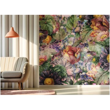 Colorful vintage floral wallpaper with tulips || peel and stick wall mural