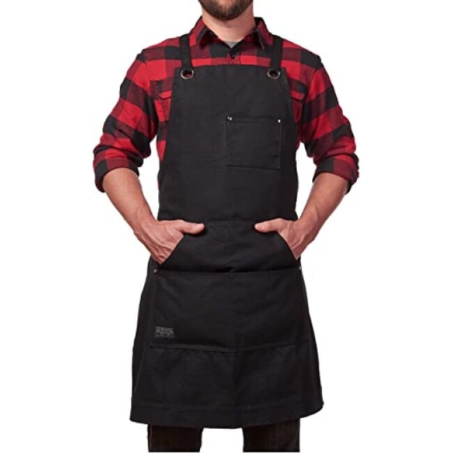 Hudson Durable Goods - Waxed Canvas Apron - Black Apron for Men and Women - With Pockets & Crossback