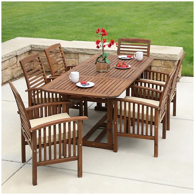 Forest Gate Eagleton 7-Piece Acacia Patio Dining Set with Cushions in Dark Brown