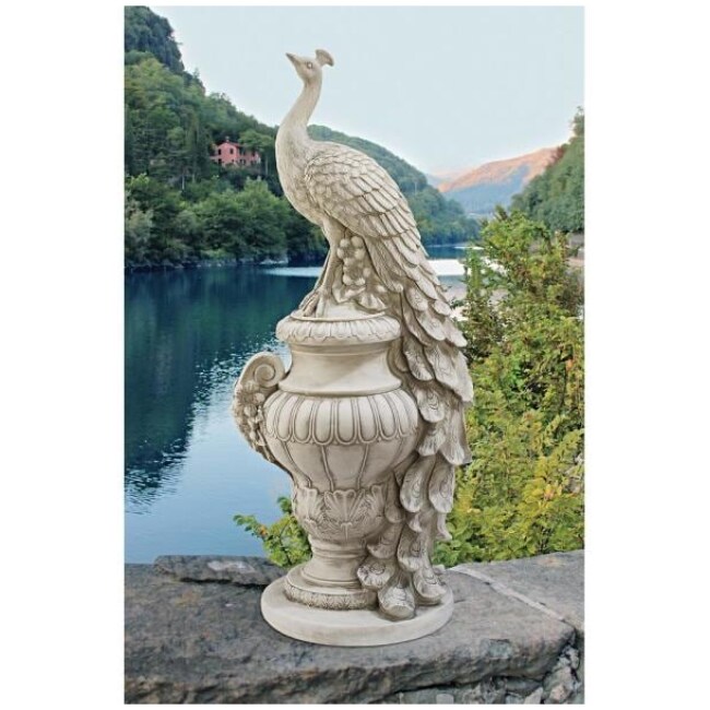 34 in. H Staverden Castle Peacock on An Urn Large Garden Statue