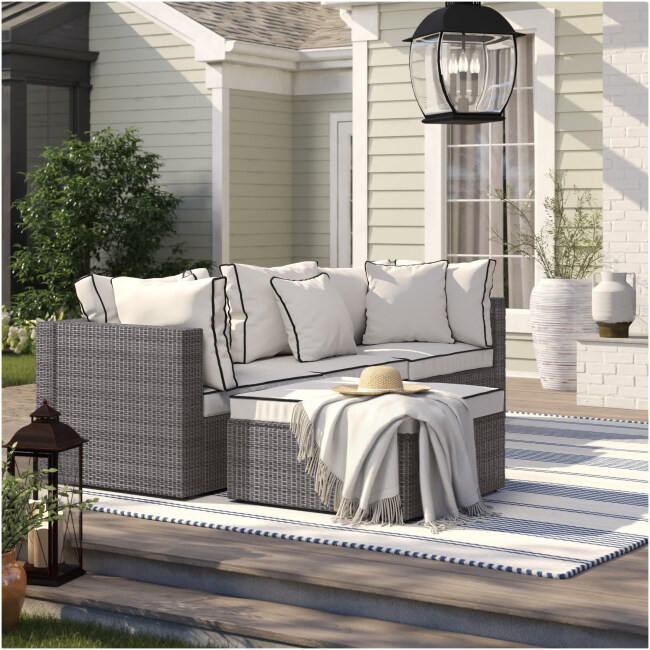 Burruss 83.5'' Wide Outdoor Reversible Patio Sectional with Cushions