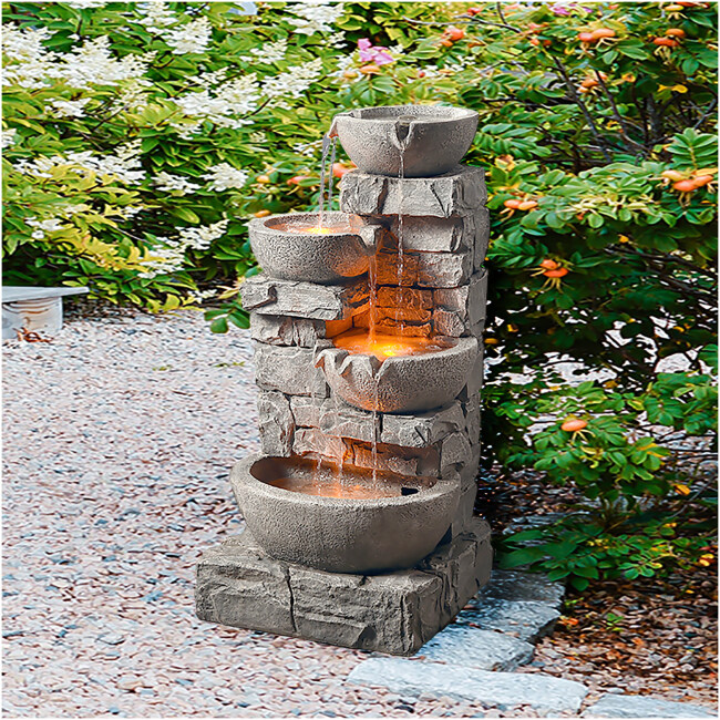 Cuvier Resin Stone Tiered Bowls Fountain with Light