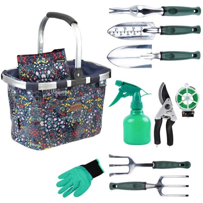 Garden Tools Set with 11 Pieces Hand Tools for Women, Garden Tools Bag with Heavy Duty Tools, Garden Tool Organizer with Foldable Handle, Gardening...