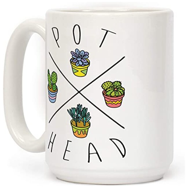 LookHUMAN Pot Head Succulents White 15 Ounce Ceramic Coffee Mug