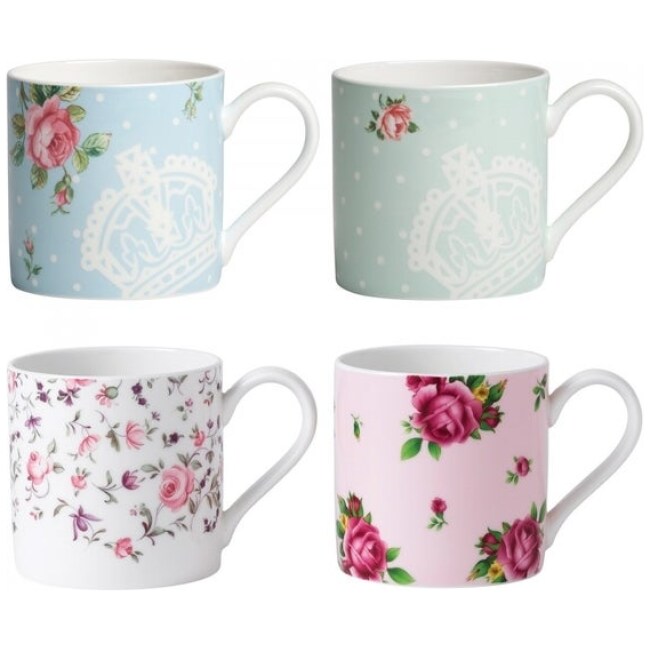 New Country Roses Tea Party Mixed Patterns Mugs, Set of 4