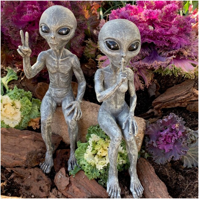 Outer Space Alien Dude and Babe Shelf Sitters 2 Piece Statue Set