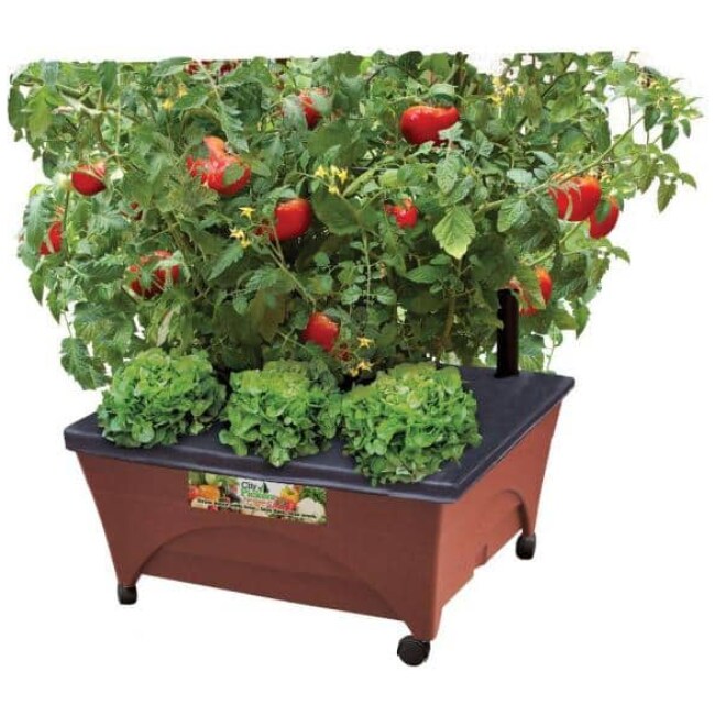 24.5 in. x 20.5 in. Patio Raised Garden Bed Grow Box Kit with Watering System and Casters in Terra Cotta