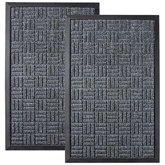 HOMWE Front Door Mats, 2 Pc Set, 29.5 x 17, All Weather Entry and Back Yard Door Mat, Indoor and Outdoor Safe, Slip Resistant Rubber Backing,...