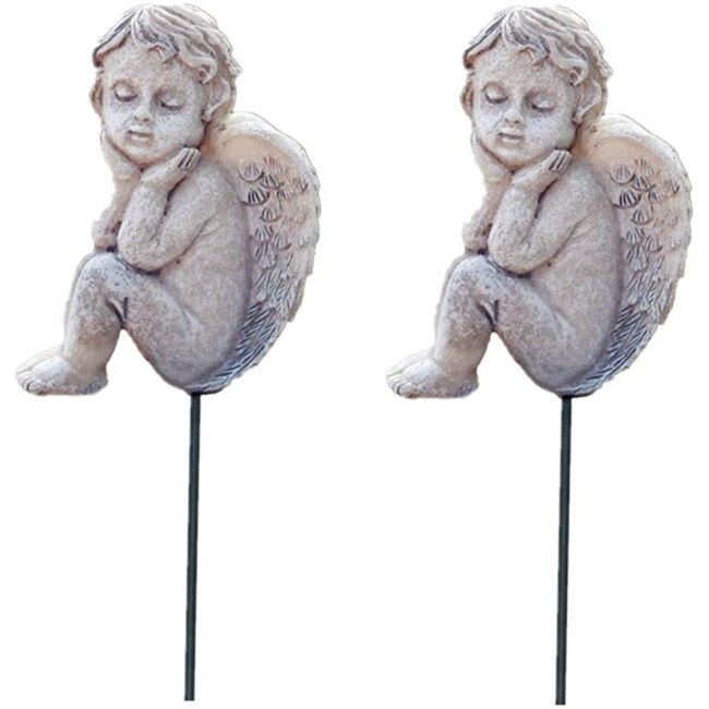 Decorative Angel Garden Stakes 2 Pack Miniature Angel Fairy Garden Angel Small Memorial Statue (Gray)