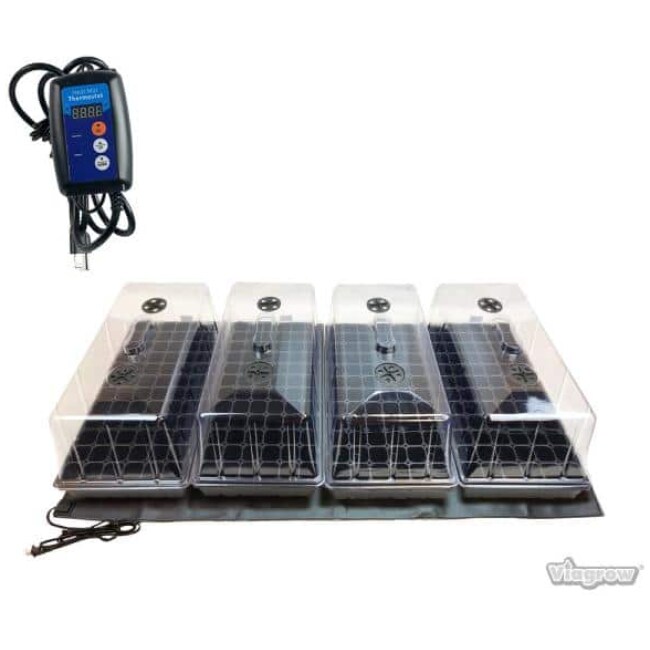 Quad Propagation Kit with Heat Mat, Flat Tray, Flat Insert, Tall Dome, Tray Heat Mat with Thermostat