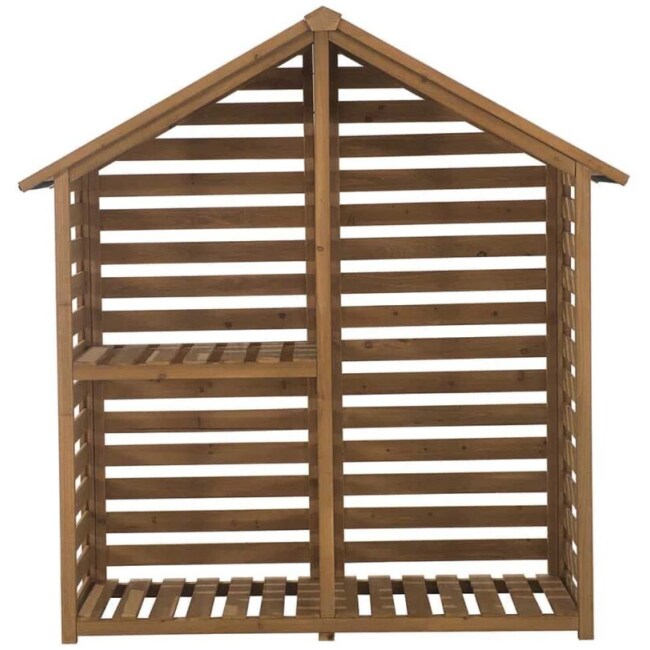 YardCove Cedar Firewood Storage Rack with Asphalt Roof - Image 2