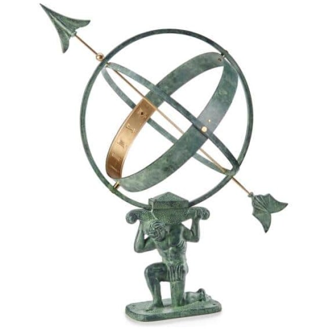 28 in. Verdigris Atlas Armillary Sundial with Brass Accents