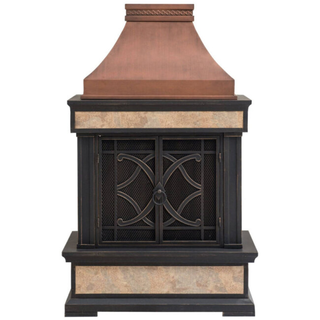 Sunjoy 57 in. Copper Steel Wood Burning Fireplace with Fire Poker