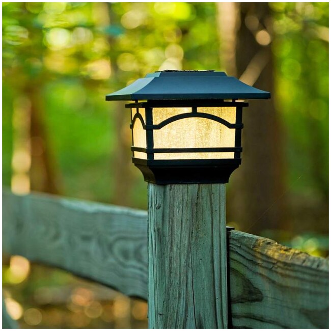 Black 7" High Solar LED Outdoor Post Cap and Deck Lights Set of 2