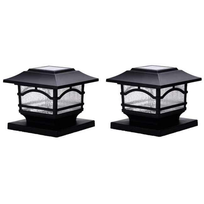 Black 7" High Solar LED Outdoor Post Cap and Deck Lights Set of 2 - Image 2