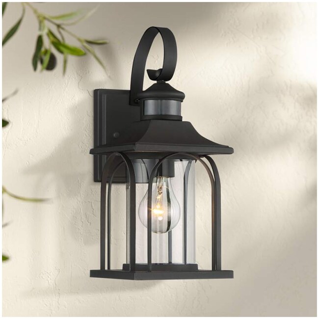 Adaes 14 1/4"H Black Motion Sensor Outdoor Wall Light