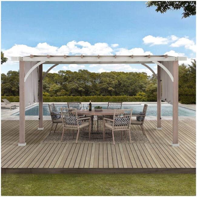 SummerCove 12 ft. x 14 ft. Light Gray Steel Pergola with Adjustable Canopy - Image 2