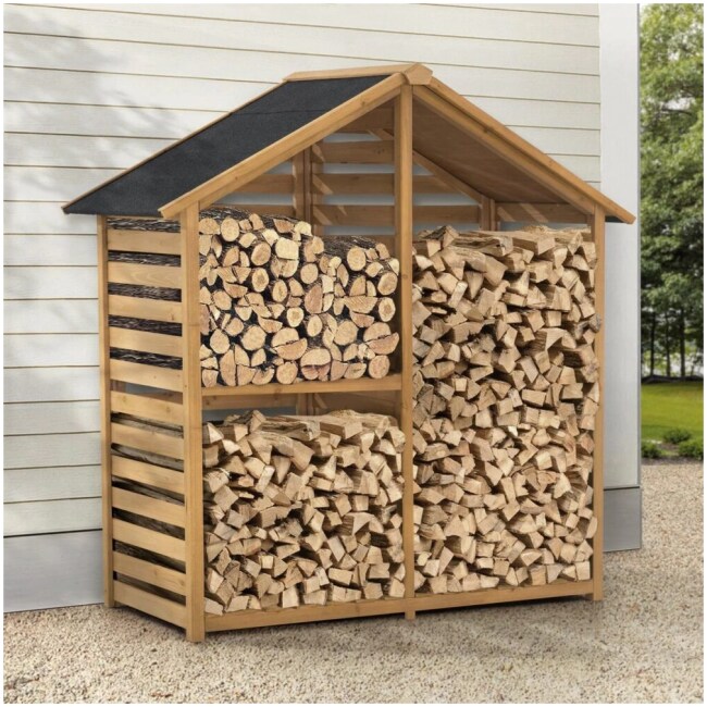 YardCove Cedar Firewood Storage Rack with Asphalt Roof