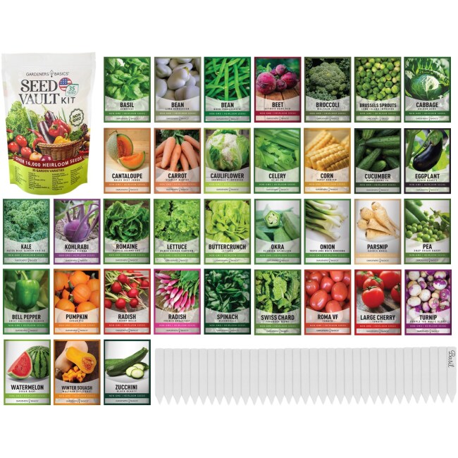 Over 16,000 Survival Vegetable Seeds Garden Kit Non-GMO Heirloom Emergency Bugout Survival Gear 35 Varieties Of Seed 35 FREE Plant Markers