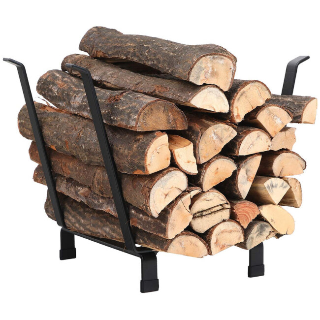 PHI VILLA 20 Inches Medium Decorative Indoor/Outdoor Firewood Log Rack Bin with Scrolls, Black