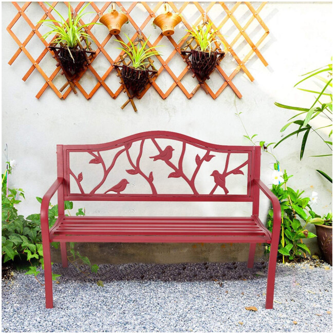 Phi Villa 50" Patio Garden and Park Bench, Steel Frame Porch Chair Seat