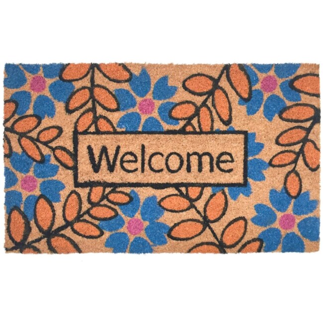 Welcome Flower Leaves Vinyl Back Doormat