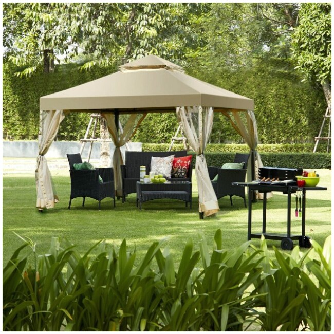 Outdoor 2-Tier 10 Feet x 10 Feet Screw-free Structure Shelter Gazebo Canopy