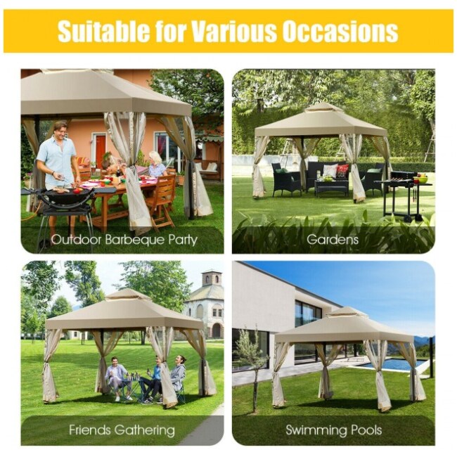 Outdoor 2-Tier 10 Feet x 10 Feet Screw-free Structure Shelter Gazebo Canopy - Image 3