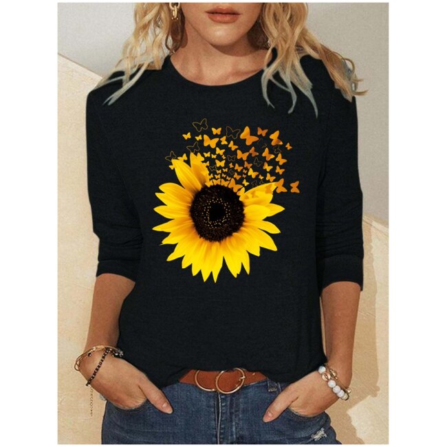 Sunflower And Butterfly Women's Long Sleeve Shirt