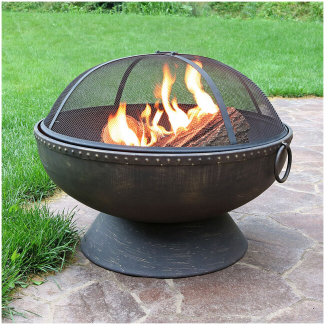 Sunnydaze 30" Royal Outdoor Steel Fire Pit with Handles, Spark Screen, & Poker Tool