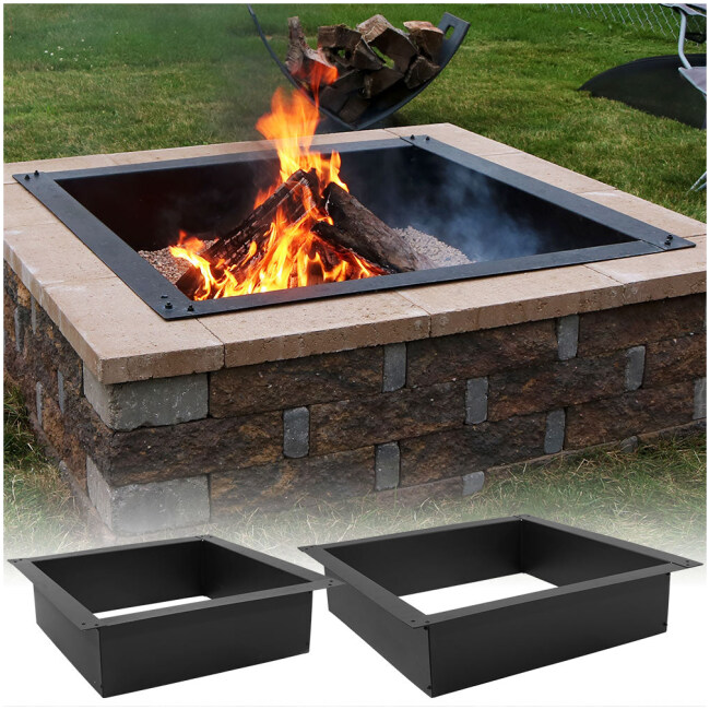 Sunnydaze Heavy Duty Square Fire Pit Ring Insert - DIY Fire Pit - Above or In-Ground - Steel