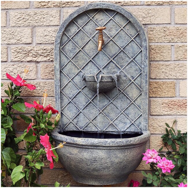 Sunnydaze Messina Outdoor Wall Fountain, with Electric Submersible Pump 26-Inch Tall