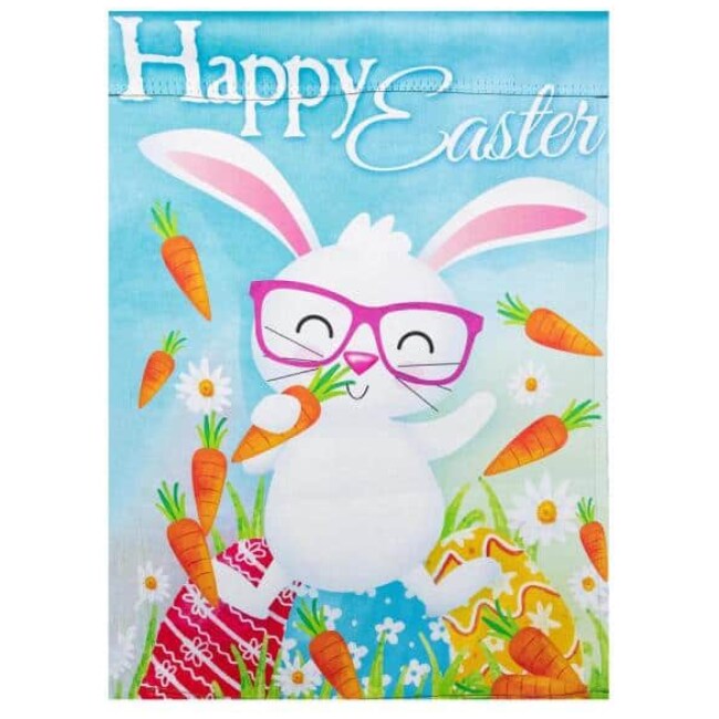 12.5 in. x 18 in. Happy Easter Bunny with Carrots Outdoor Garden Flag