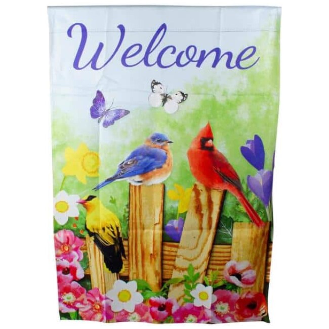 28 in. x 40 in. Welcome Birds on a Fence Outdoor Garden Flag