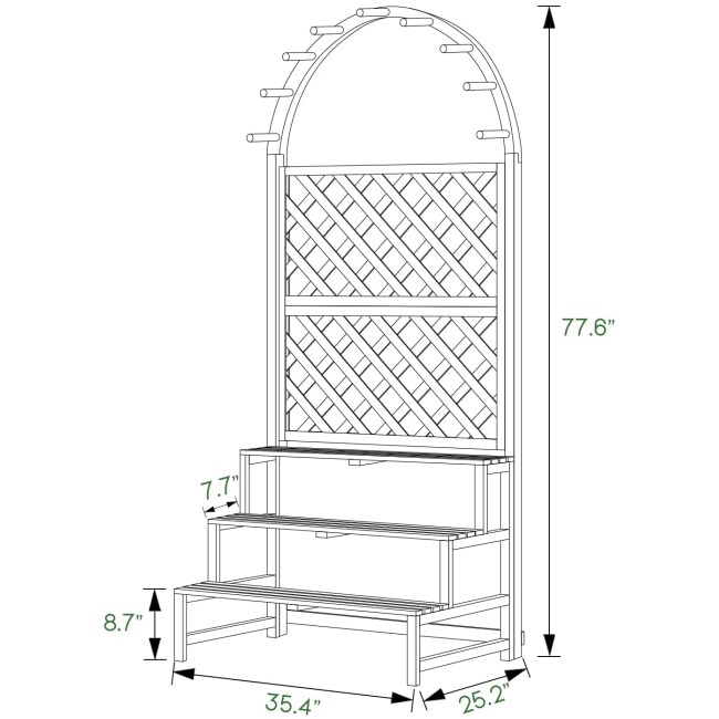 MoNiBloom 3 Tier Wooden Garden Plant Stand with Arch, Large Display Shelf with Lattice Trellis and Hooks for Flowers, Vegetables, Climbing Plants - 77.6" H - Image 2