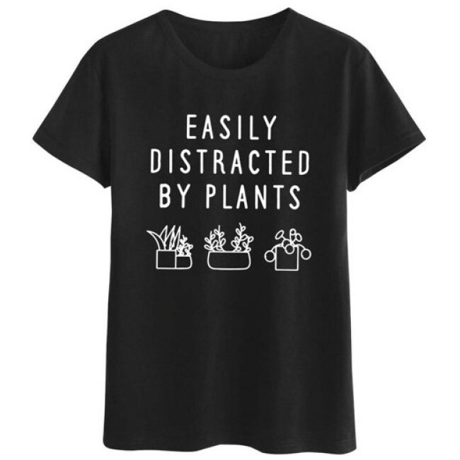 TWZH Women Easily Distracted by Plants Letter Graphic Tees Stylish T-Shirts