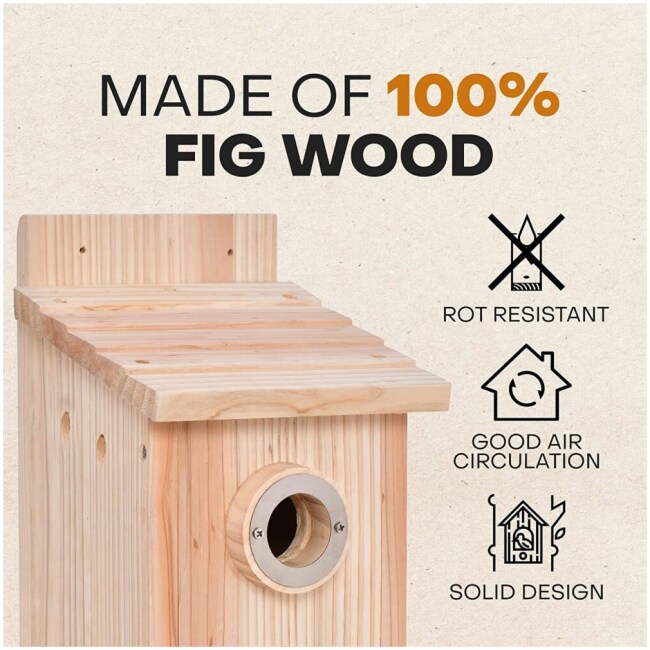 Emerging Green – Wooden Bird House, Durable Bird Houses for Outdoors, Tree Swallow, Finch, Chickadee and Bluebird Houses, Easy-to-Open Nesting Box, Fig Wood, Brown - Image 2