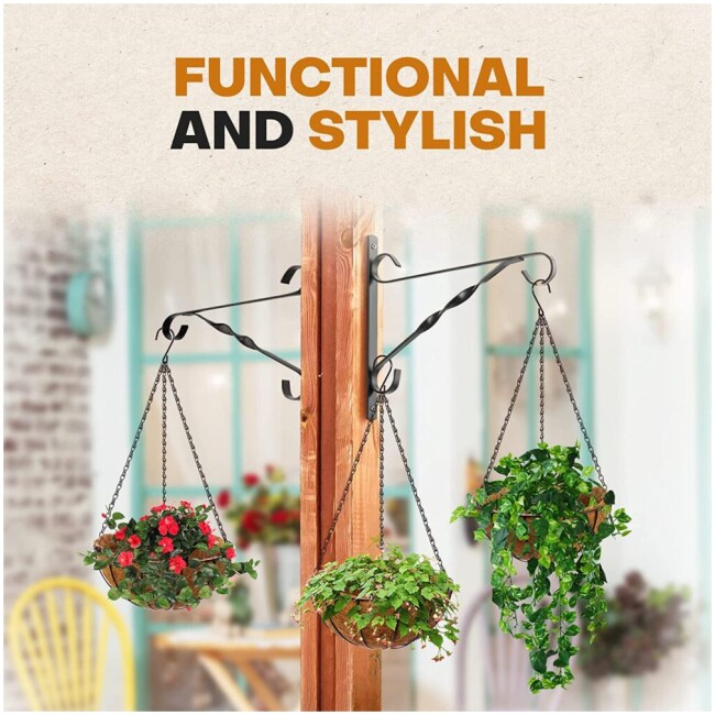 Emerging Green – Hanging Baskets for Plants, Outdoor and Indoor Hanging Planters with Coco Liners, Rust-Resistant Metal Hanging Baskets with Detachable Chains and Hooks, Set of 3 - Image 3