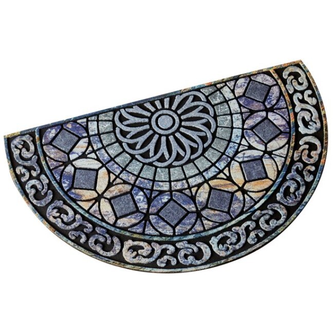 Geometric Grey Stone Slice Outdoor Entry Mat for Front Door - Large Rubber Rug 29.5" x 18"