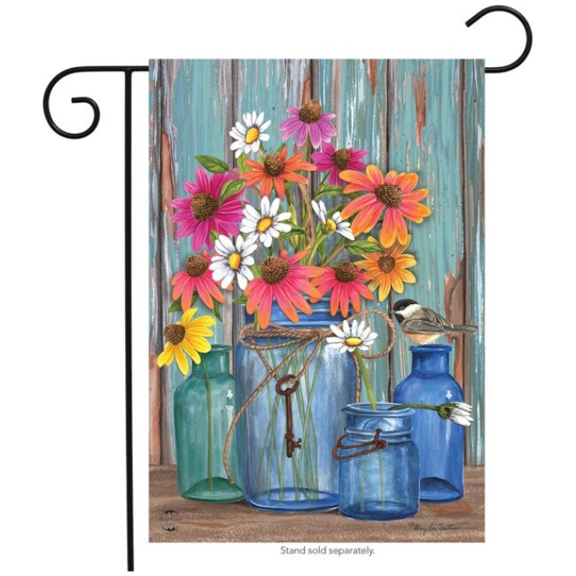 farm fresh flowers spring garden flag mason jars 12.5" x 18" briarwood lane