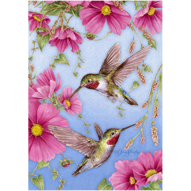 Hummingbirds with Pink Polyester 18 x 12.5 inch Garden Flag