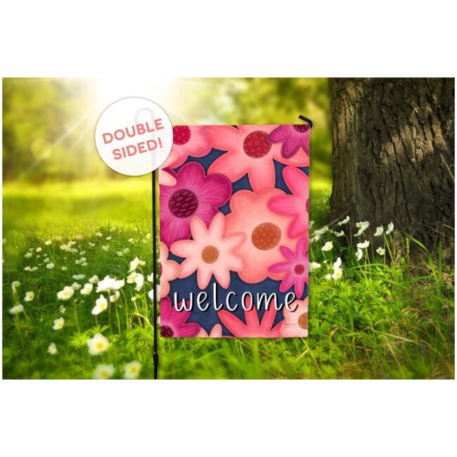 Welcome Flowers Garden Flag - Navy Spring Summer Flag