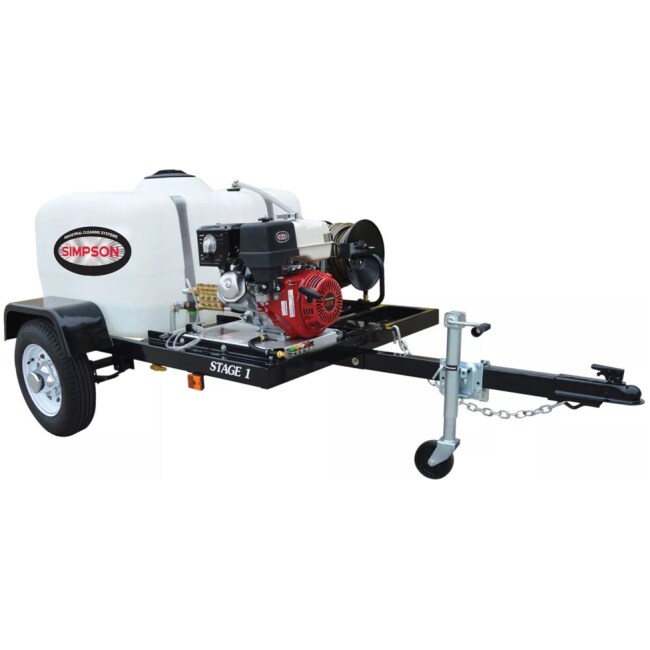 SIMPSON 3800 PSI at 3.5 GPM HONDA GX270 with CAT Triplex Pump Industrial Gas Powered Pressure Washer Trailer (49-State)