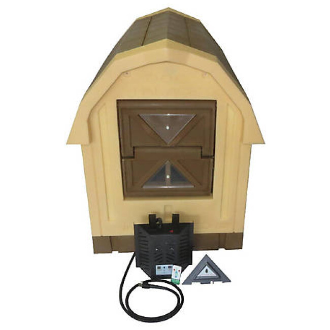 Insulated Dog House with Central Heater, Tan Brown