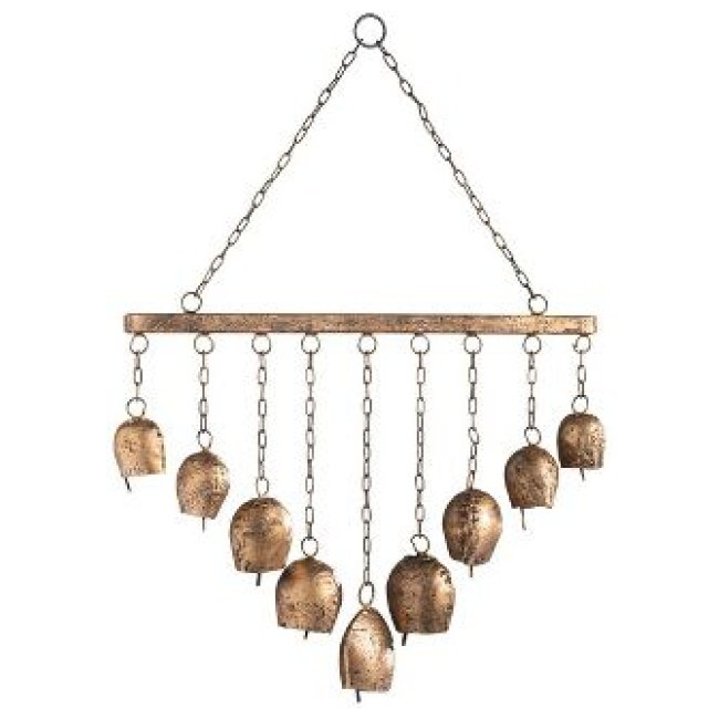 Wind & Weather Handcrafted Nine Metal Bells Wind Chime with Antiqued Golden Finish