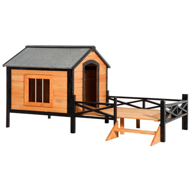 Pawhut 67" Large Wooden Cabin Style Elevated Outdoor Dog House with Porch